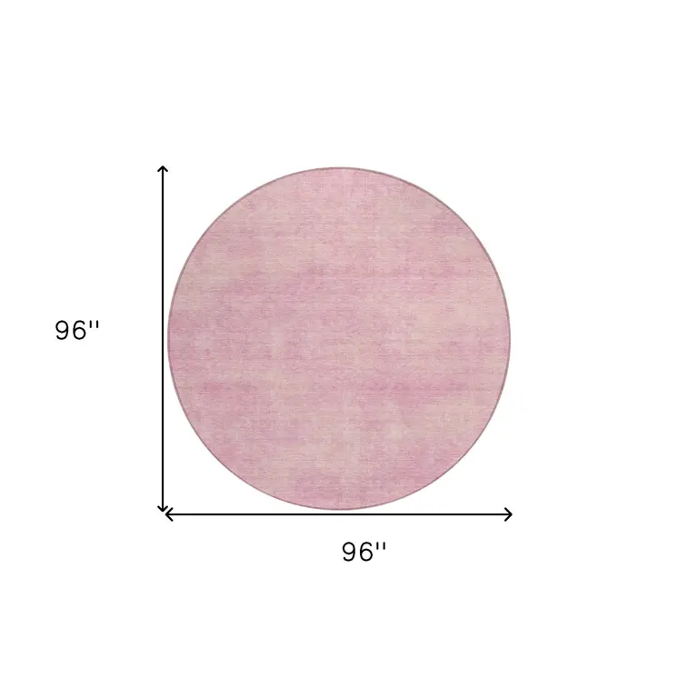 8' Pink Round Washable Indoor Outdoor Area Rug