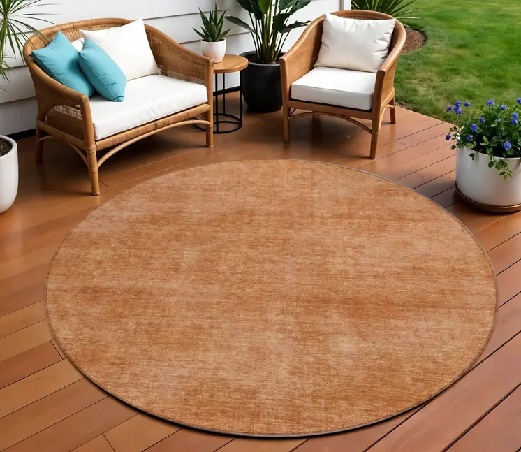 8' Brown Round Washable Indoor Outdoor Area Rug