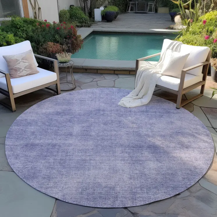8' Purple Round Washable Indoor Outdoor Area Rug