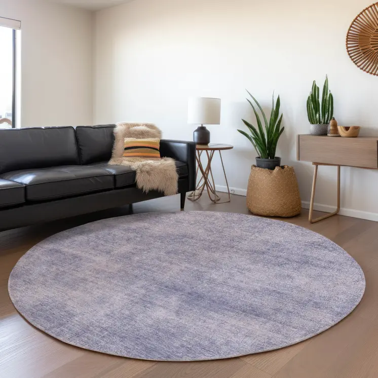 8' Purple Round Washable Indoor Outdoor Area Rug