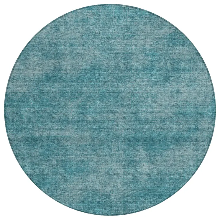 8' Teal Blue Round Washable Indoor Outdoor Area Rug