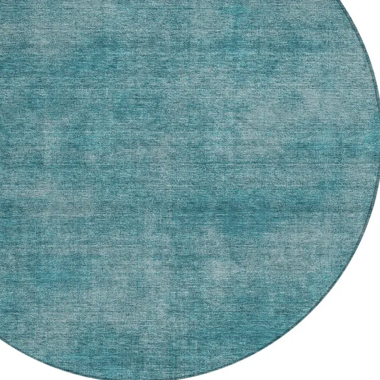 8' Teal Blue Round Washable Indoor Outdoor Area Rug