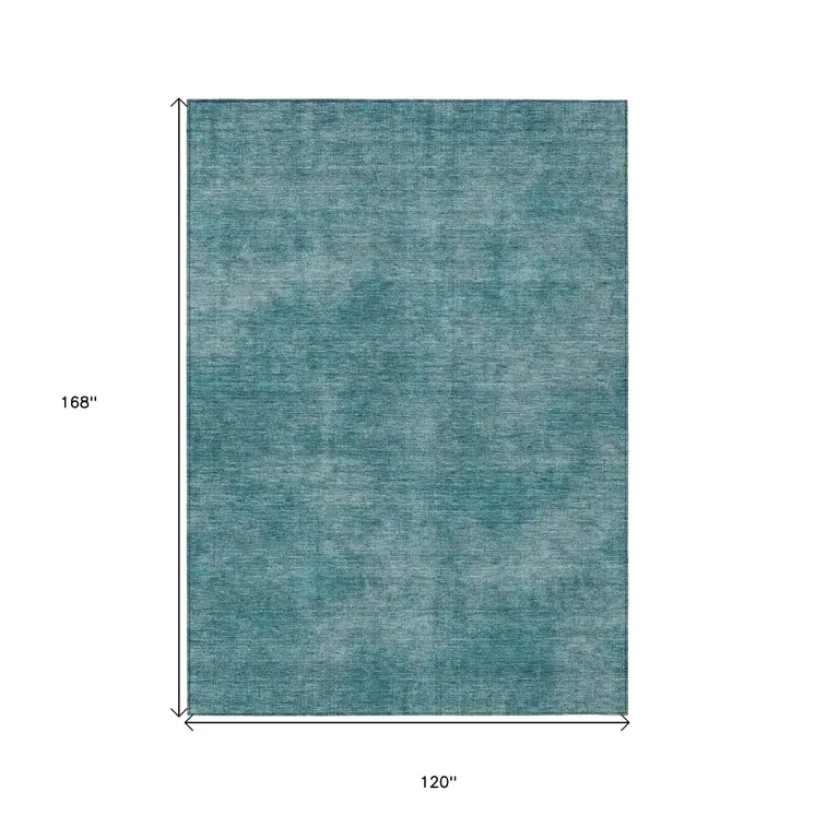 10' X 14' Teal Blue Washable Indoor Outdoor Area Rug