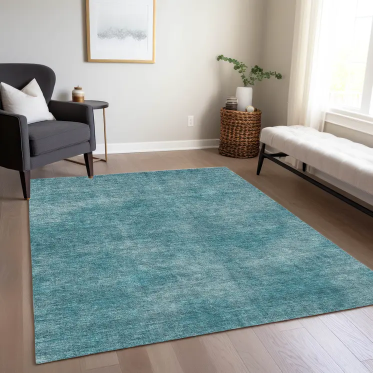 10' X 14' Teal Blue Washable Indoor Outdoor Area Rug