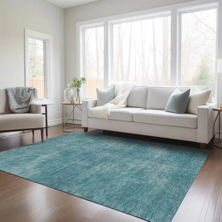 10' X 14' Teal Blue Washable Indoor Outdoor Area Rug
