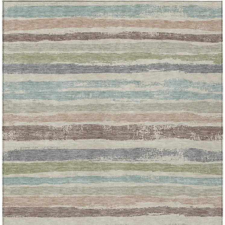 3' X 5' Beige Brown And Gray Striped Washable Indoor Outdoor Area Rug