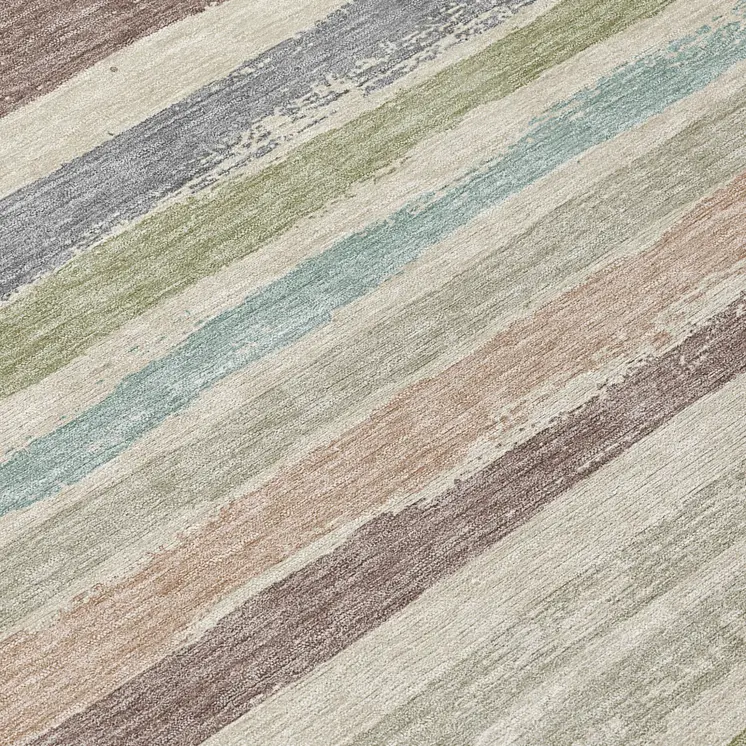 8' Beige Brown And Gray Round Striped Washable Indoor Outdoor Area Rug