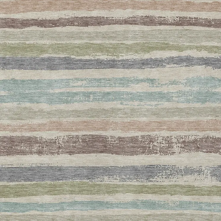 9' X 12' Beige Brown And Gray Striped Washable Indoor Outdoor Area Rug
