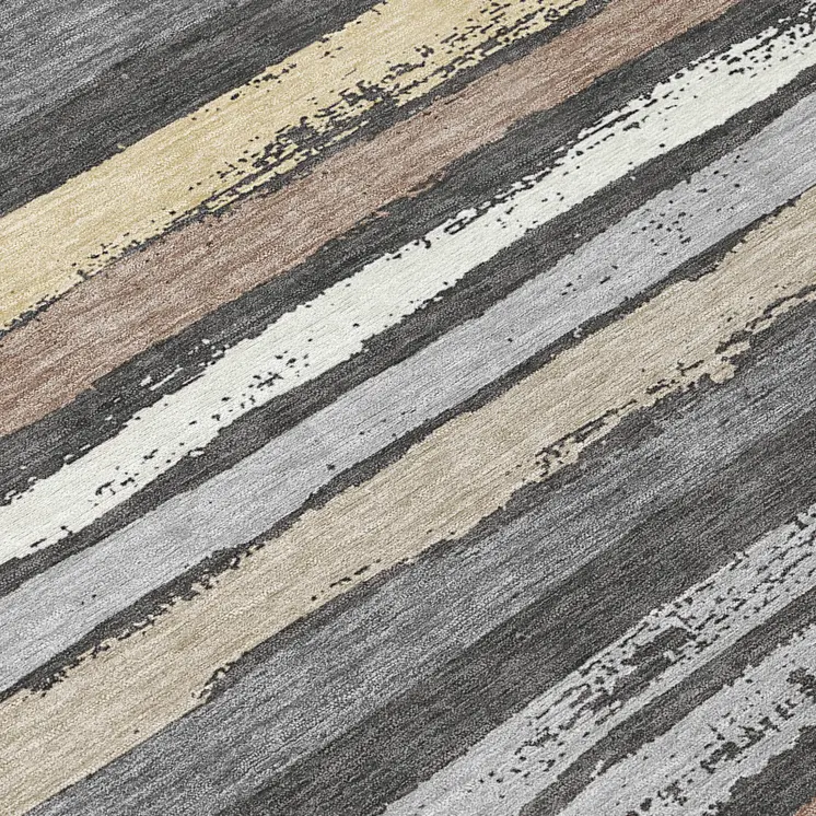 8' Charcoal Beige And Brown Round Striped Washable Indoor Outdoor Area Rug