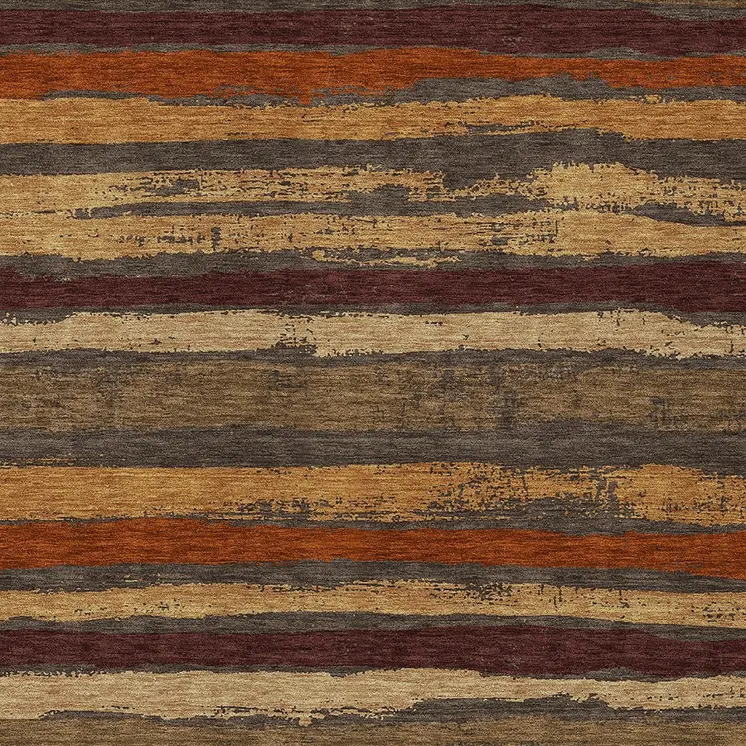 3' X 5' Chocolate Beige And Copper Striped Washable Indoor Outdoor Area Rug
