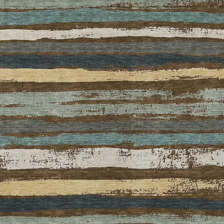 8' X 10' Brown Beige And Green Striped Washable Indoor Outdoor Area Rug