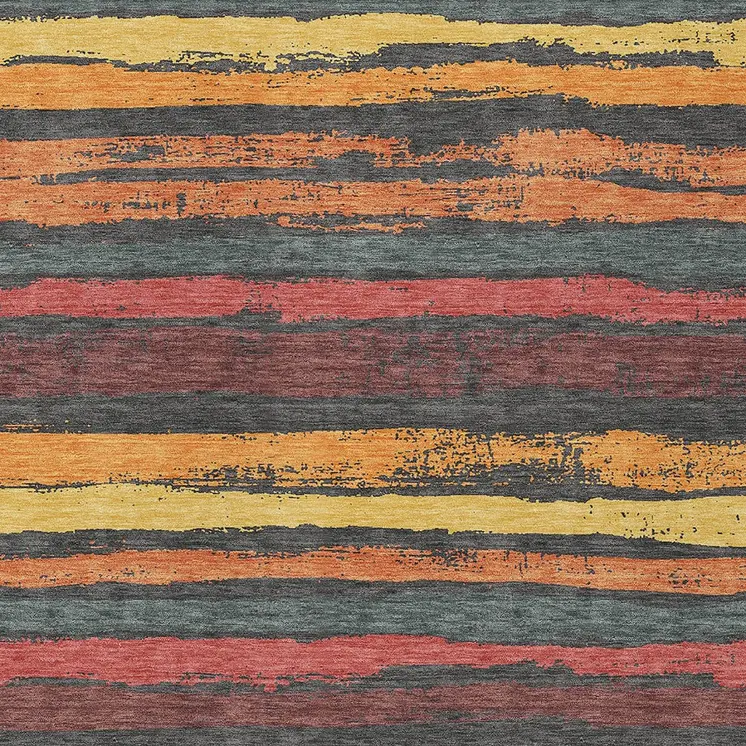 5' X 8' Granite Gray Copper And Yellow Striped Washable Indoor Outdoor Area Rug