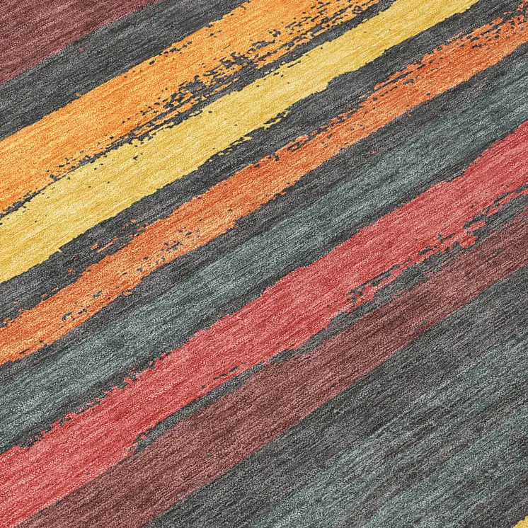 8' Granite Gray Copper And Yellow Round Striped Washable Indoor Outdoor Area Rug