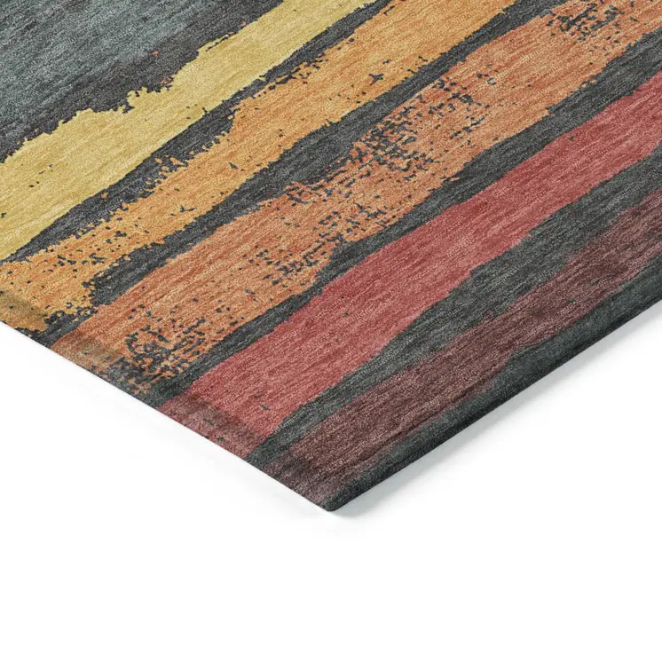 8' X 10' Granite Gray Copper And Yellow Striped Washable Indoor Outdoor Area Rug