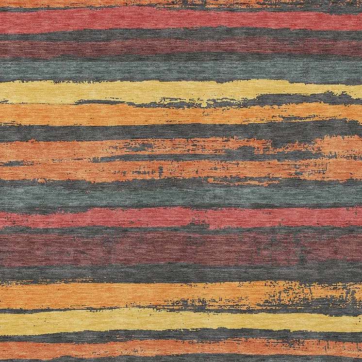 9' X 12' Granite Gray Copper And Yellow Striped Washable Indoor Outdoor Area Rug