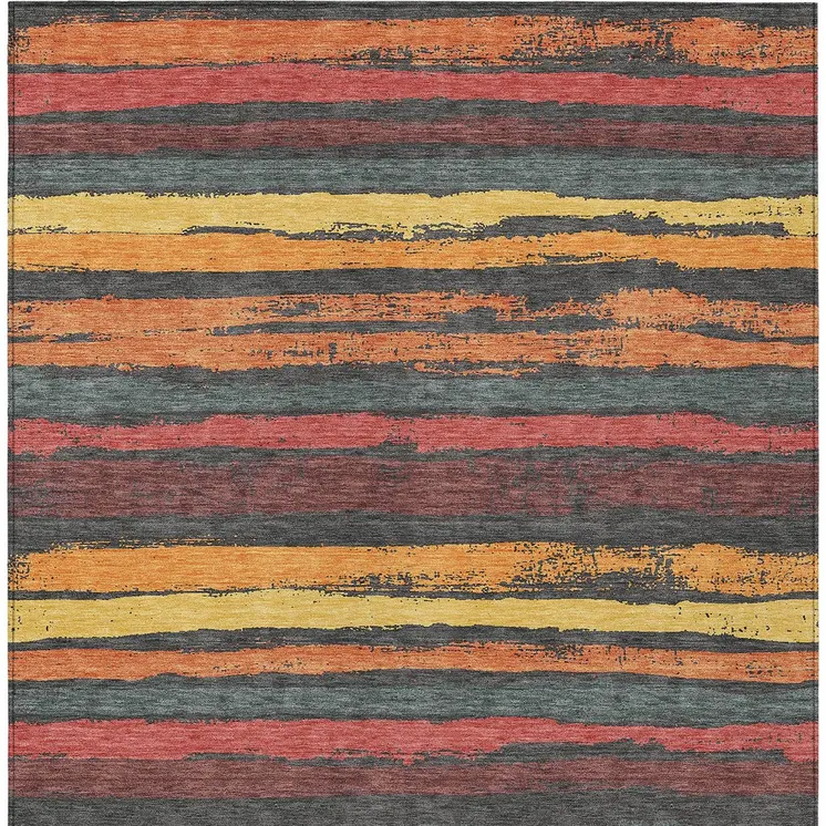 10' X 14' Granite Gray Copper And Yellow Striped Washable Indoor Outdoor Area Rug