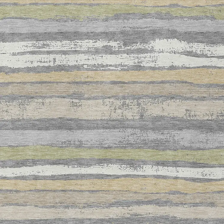 10' X 14' Gray Ivory And Green Striped Washable Indoor Outdoor Area Rug