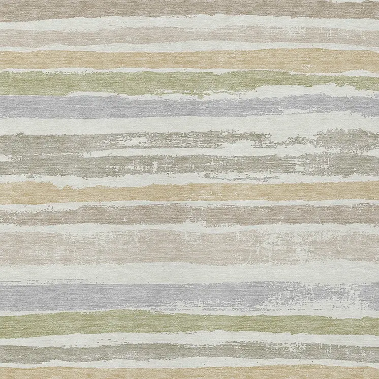 5' X 8' Ivory Beige And Green Striped Washable Indoor Outdoor Area Rug
