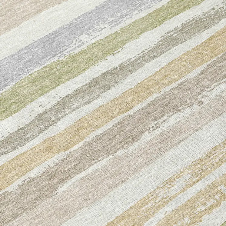 8' Ivory Beige And Green Round Striped Washable Indoor Outdoor Area Rug