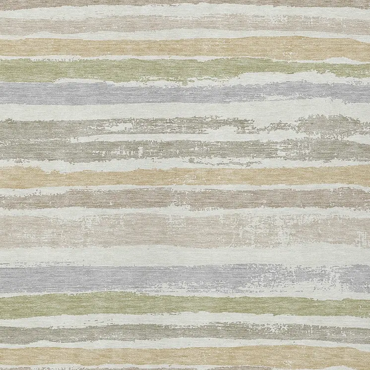 8' X 10' Ivory Beige And Green Striped Washable Indoor Outdoor Area Rug