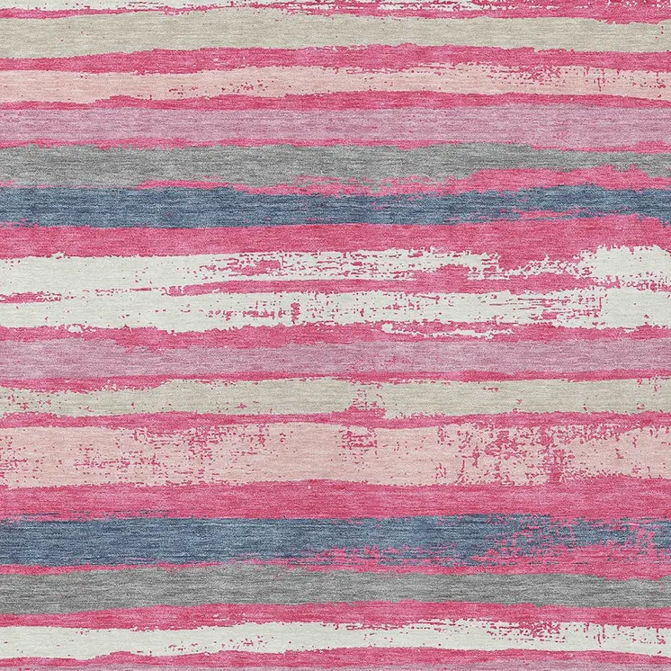 5' X 8' Pink Gray And Green Striped Washable Indoor Outdoor Area Rug