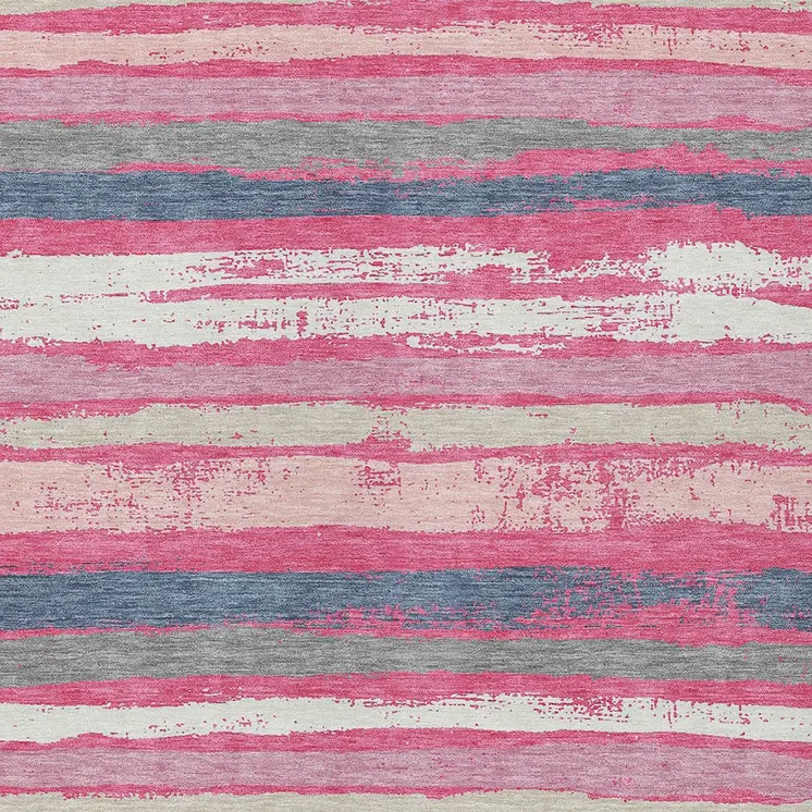 8' X 10' Pink Gray And Green Striped Washable Indoor Outdoor Area Rug