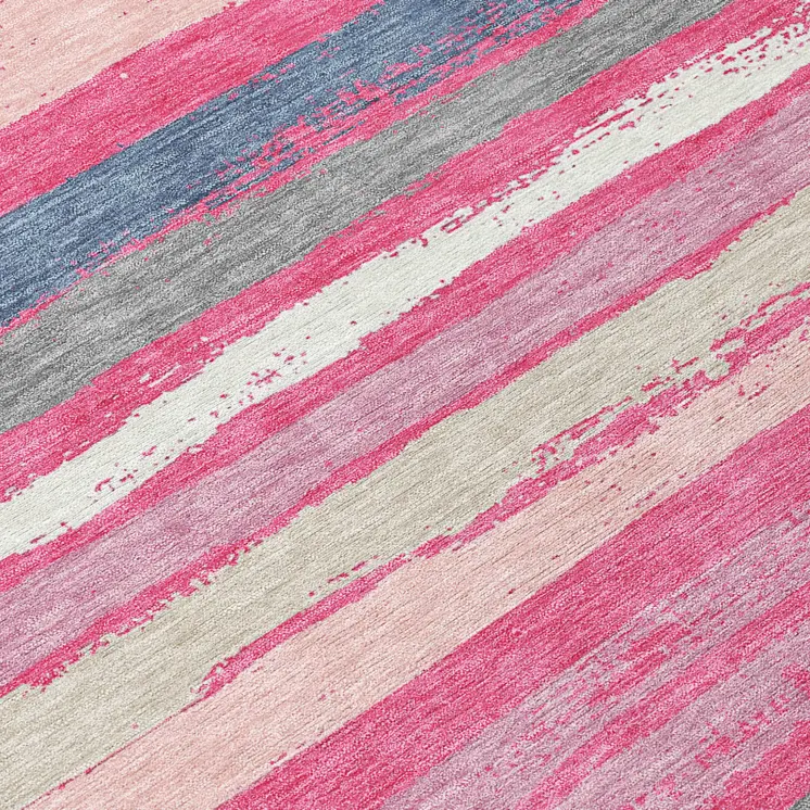 9' X 12' Pink Gray And Green Striped Washable Indoor Outdoor Area Rug