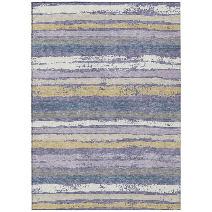 3' X 5' Purple Ivory And Beige Striped Washable Indoor Outdoor Area Rug