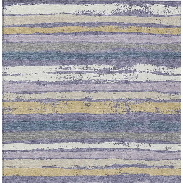 5' X 8' Purple Ivory And Beige Striped Washable Indoor Outdoor Area Rug