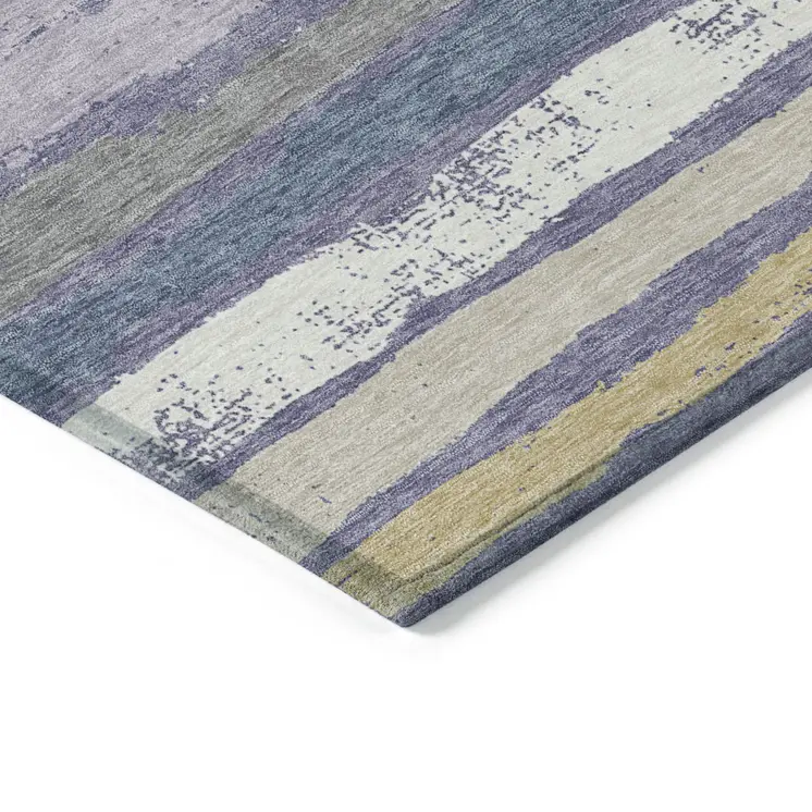 5' X 8' Purple Ivory And Beige Striped Washable Indoor Outdoor Area Rug