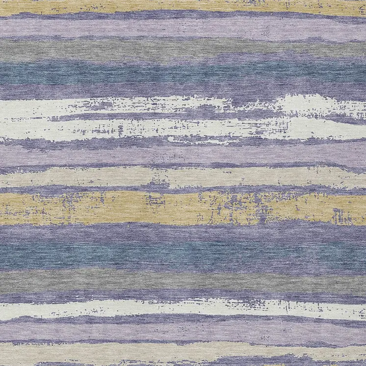 5' X 8' Purple Ivory And Beige Striped Washable Indoor Outdoor Area Rug