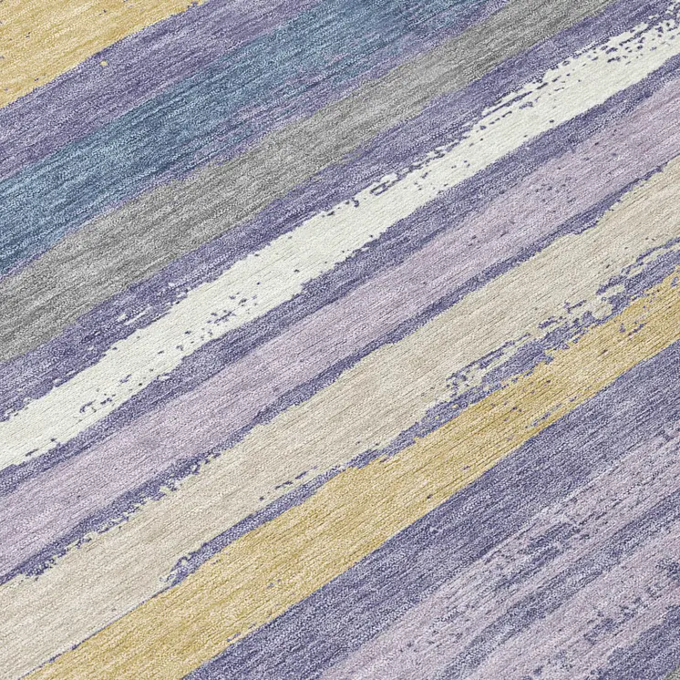 8' Purple Ivory And Beige Round Striped Washable Indoor Outdoor Area Rug