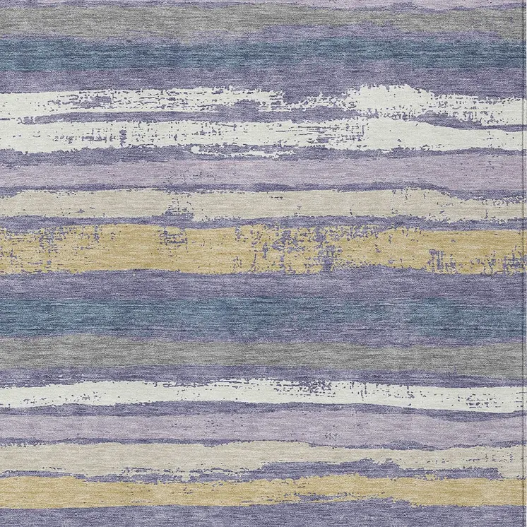 8' X 10' Purple Ivory And Beige Striped Washable Indoor Outdoor Area Rug