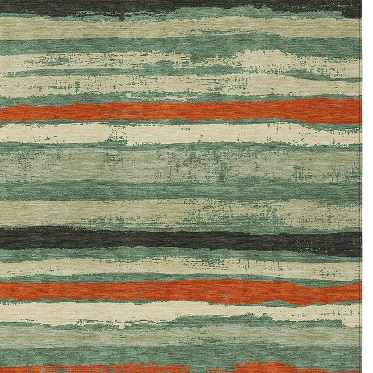3' X 5' Sage Black And Red Striped Washable Indoor Outdoor Area Rug