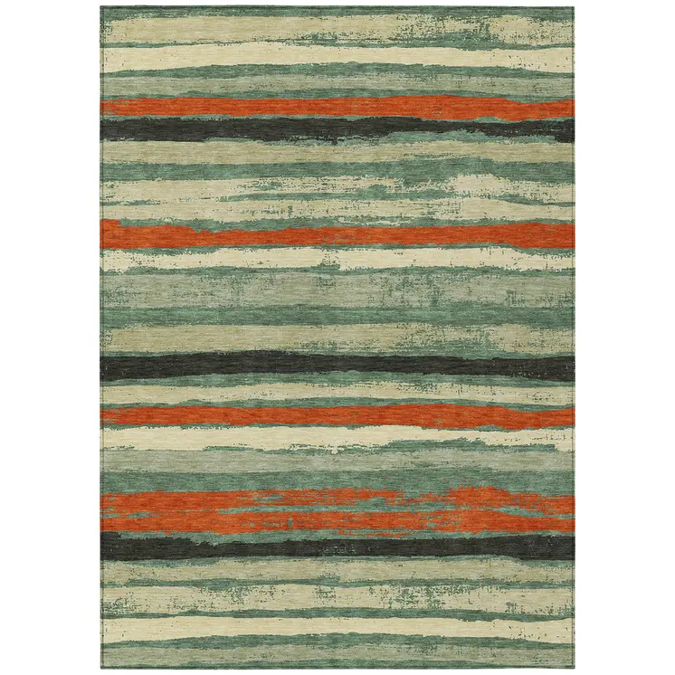3' X 5' Sage Black And Red Striped Washable Indoor Outdoor Area Rug
