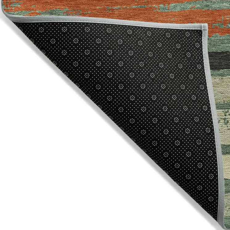 3' X 5' Sage Black And Red Striped Washable Indoor Outdoor Area Rug