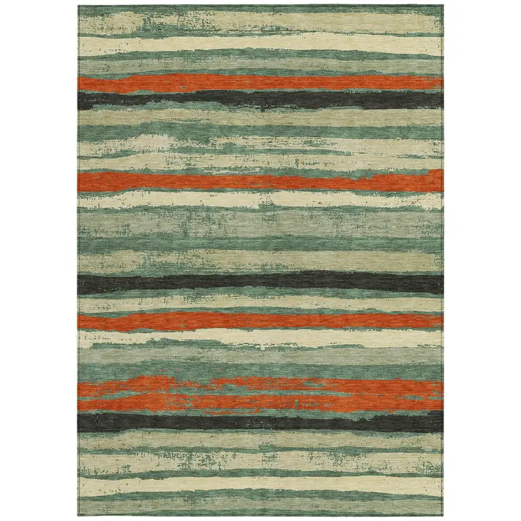8' X 10' Sage Black And Red Striped Washable Indoor Outdoor Area Rug