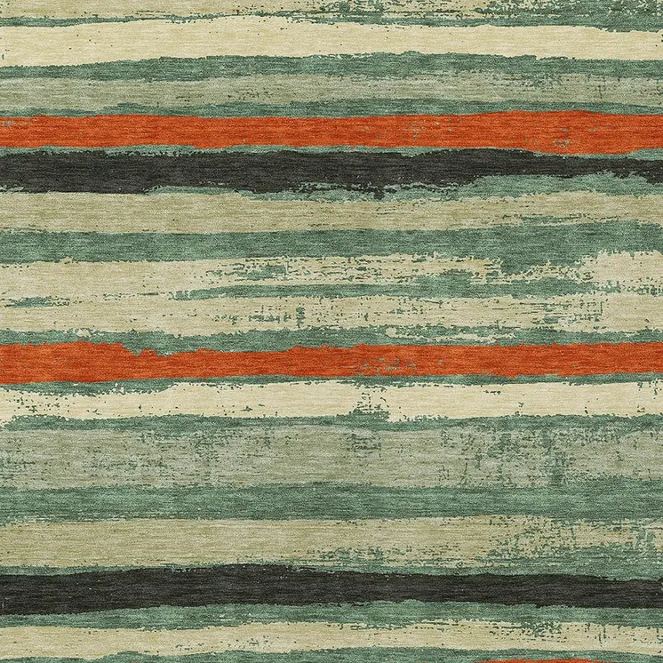 9' X 12' Sage Black And Red Striped Washable Indoor Outdoor Area Rug
