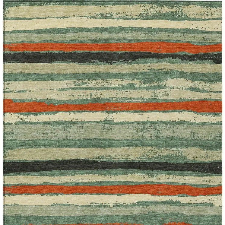10' X 14' Sage Black And Red Striped Washable Indoor Outdoor Area Rug
