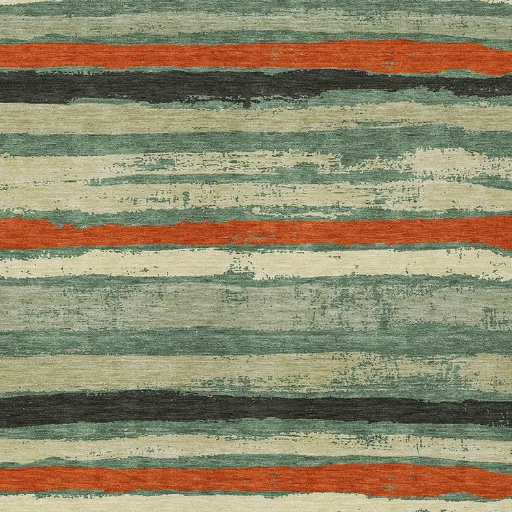 10' X 14' Sage Black And Red Striped Washable Indoor Outdoor Area Rug