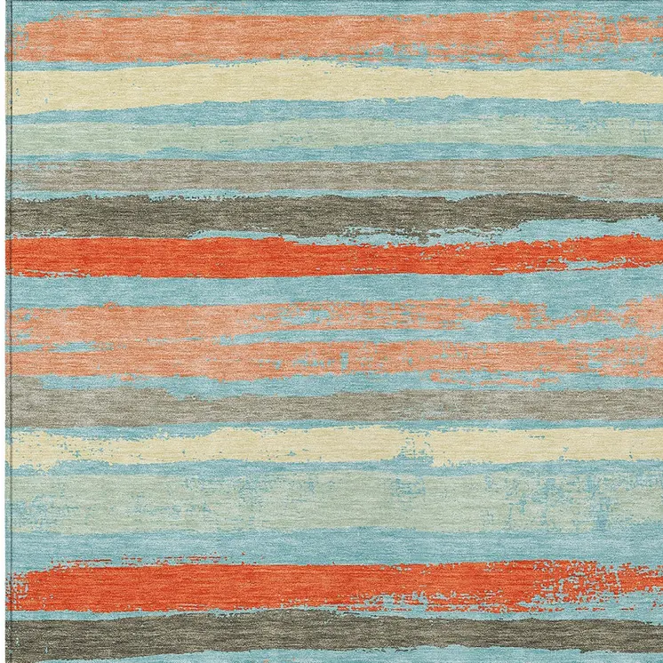 3' X 5' Sky Blue Pink And Gray Striped Washable Indoor Outdoor Area Rug