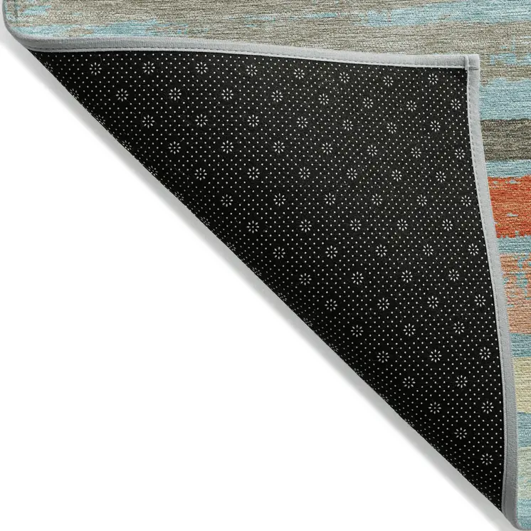 5' X 8' Sky Blue Pink And Gray Striped Washable Indoor Outdoor Area Rug