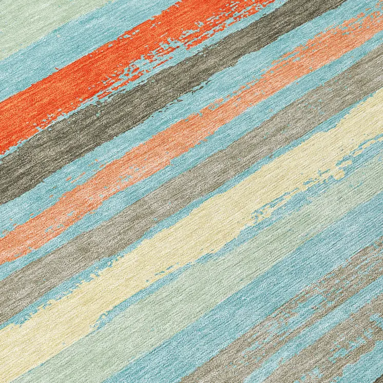 5' X 8' Sky Blue Pink And Gray Striped Washable Indoor Outdoor Area Rug