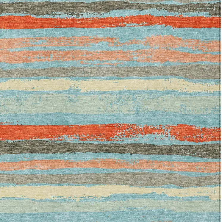 8' X 10' Sky Blue Pink And Gray Striped Washable Indoor Outdoor Area Rug