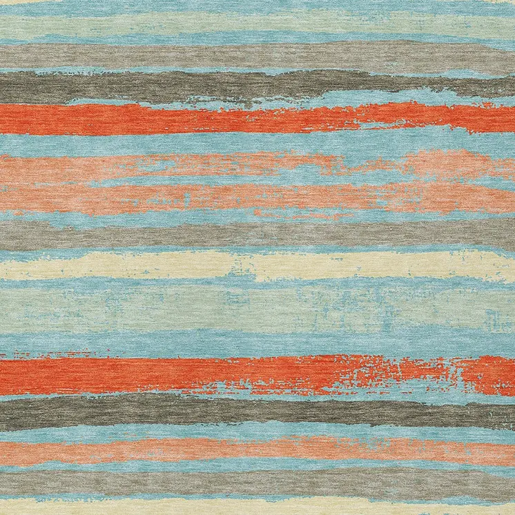 10' X 14' Sky Blue Pink And Gray Striped Washable Indoor Outdoor Area Rug