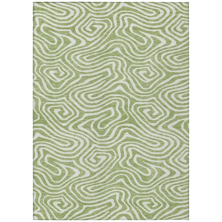 5' X 8' Artichoke Green And Ivory Abstract Washable Indoor Outdoor Area Rug