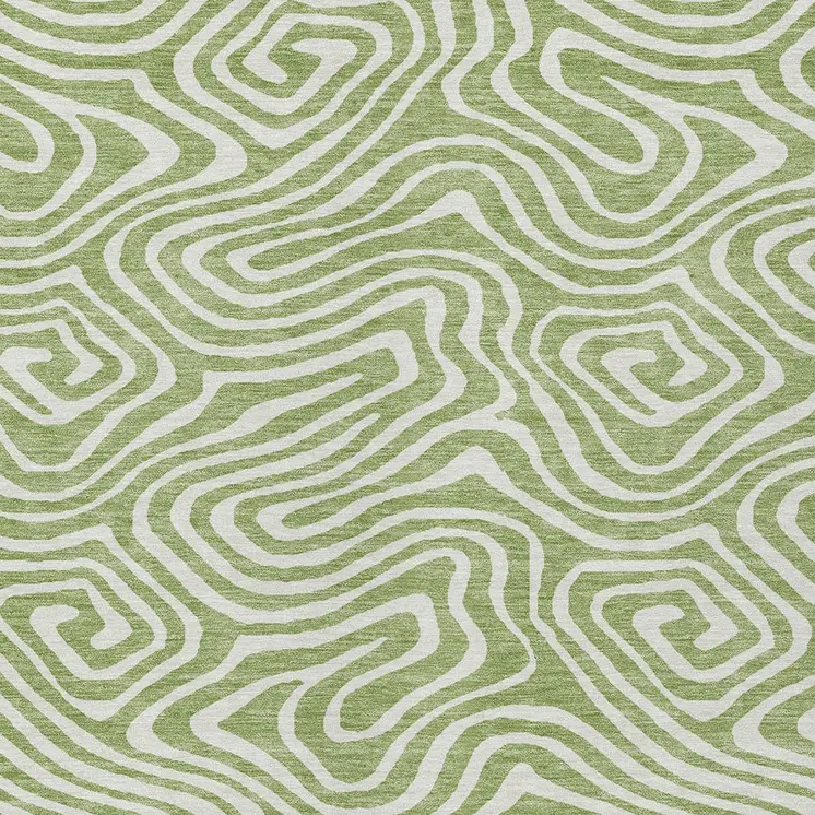 5' X 8' Artichoke Green And Ivory Abstract Washable Indoor Outdoor Area Rug