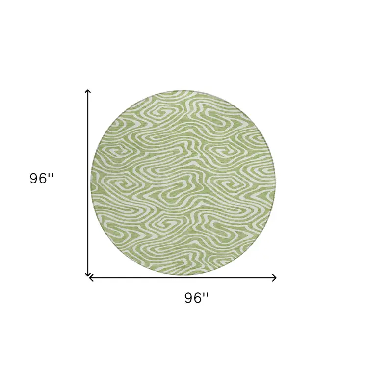 8' Artichoke Green And Ivory Round Abstract Washable Indoor Outdoor Area Rug