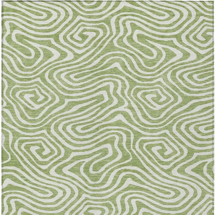8' X 10' Artichoke Green And Ivory Abstract Washable Indoor Outdoor Area Rug
