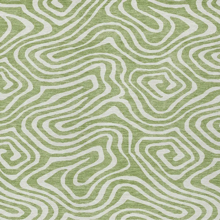 8' X 10' Artichoke Green And Ivory Abstract Washable Indoor Outdoor Area Rug